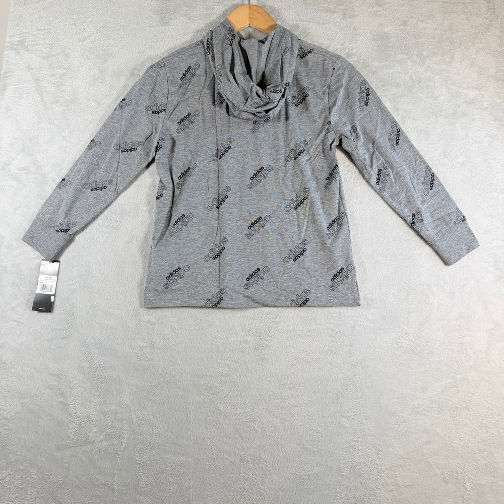 Adidas‎ Boys Grey Monogram Logo Long Sleeve Hooded Shirt Size S 8 NWT